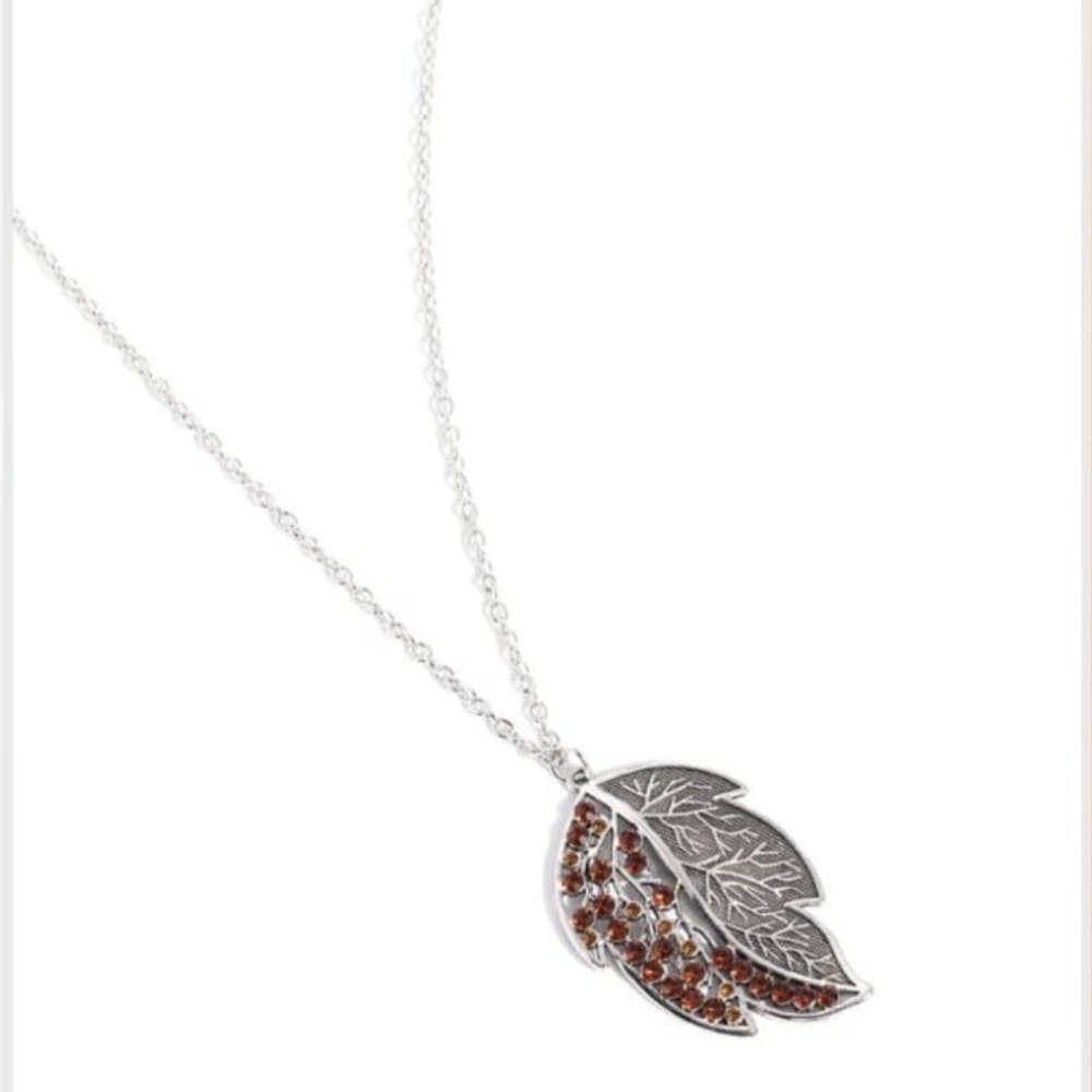 Paparazzi Silver and Brown Leaf Pendant Necklace A Mid-AUTUMN Nights Dream